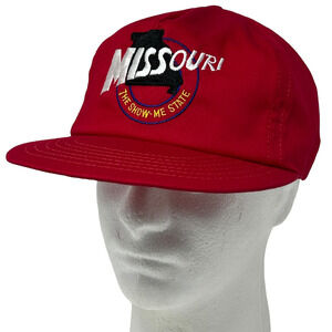Vintage Missouri The Show Me State Hat Cap Red 80s Snapback 5 Panel Made In USA